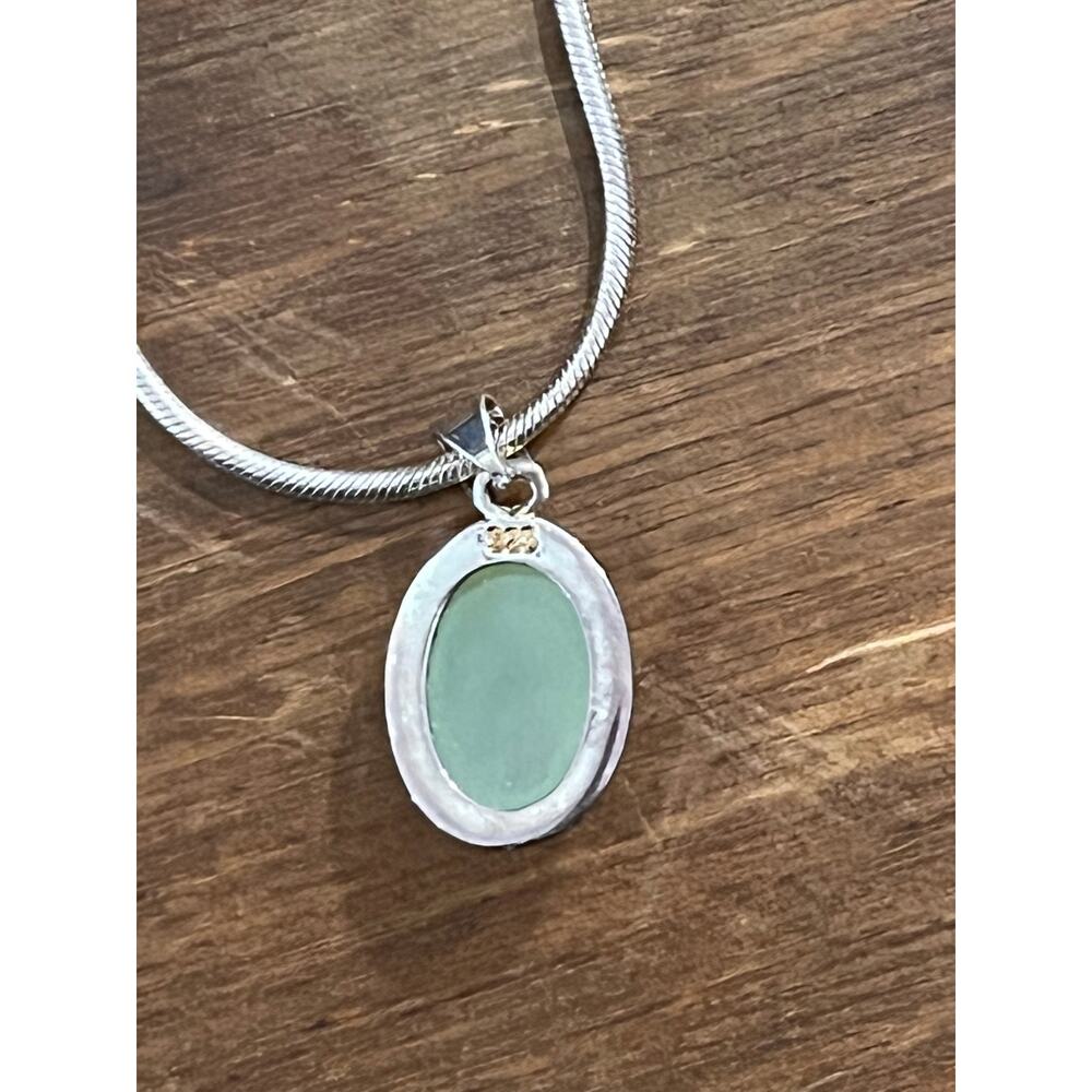 Sterling Silver Prehnite Necklace & Earrings Set 18” Snake Chain - Picture 7 of 9